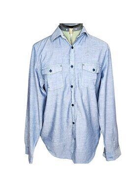 Mens' western Calvin Klein light navy blue button down collard pocketed shirt M
